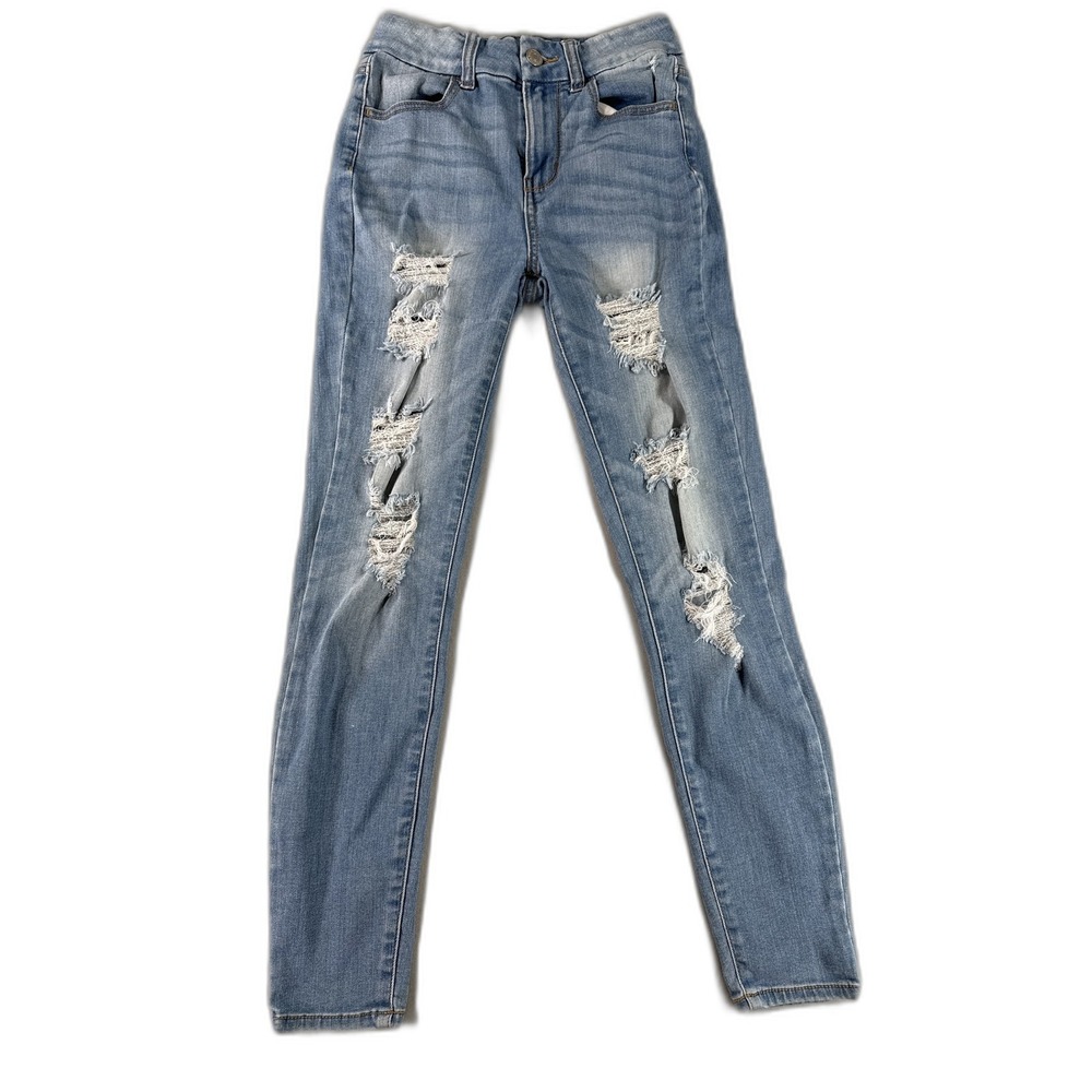 Wax Jean 3 Skinny Slim‎ Fit Denim Womens 3/26 Blue Vietnam Y2K Distressed